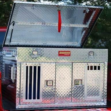 Dog Box Hunter Series Double Compartment with Top Storage / Shallow / 48 W x 36 D x 26 H / Standard Vents / Diamond Tread Aluminum / Owens Products
