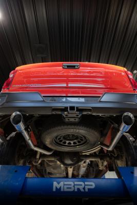 2019-2024 Silverado/Sierra 1500 2.7L Armor BLK, Aluminized Steel 3 Inch Cat-Back, 2.5 Inch Dual Split Rear Exit MBRP