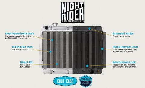66-74 A,B,C, E Body With AC Automatic 17 x 26 Inch Aluminum Performance Radiator| Black Night Rider Series Cold Case Radiators