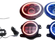 Jeep Wrangler 7 Inch Headlight and 4 Inch Foglight ColorSMART Combo Complete RGB Multi-Color Kit Smartphone Controlled W/ 2 Headlights and 2 Foglights Race Sport Lighting